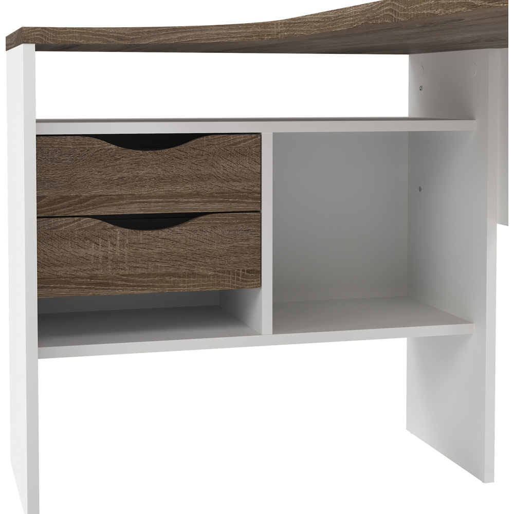 Florence Function Plus 2 Drawer Corner Desk White and Truffle Oak Image 7