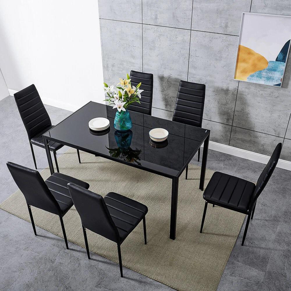 Kosy Koala 6 Seater Faux Leather Glass Dining Set Black Image 4
