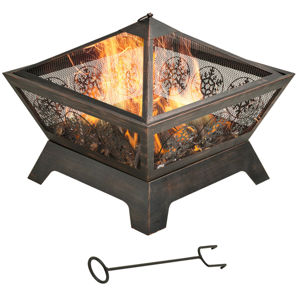 Outsunny Black Square Fire Pit with Spark Screen Image 1