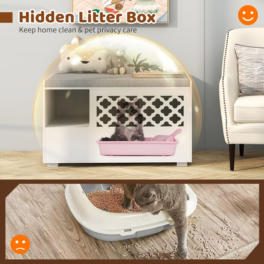 Costway White Cat Litter Box Enclosure with Removable Cushion Image 6