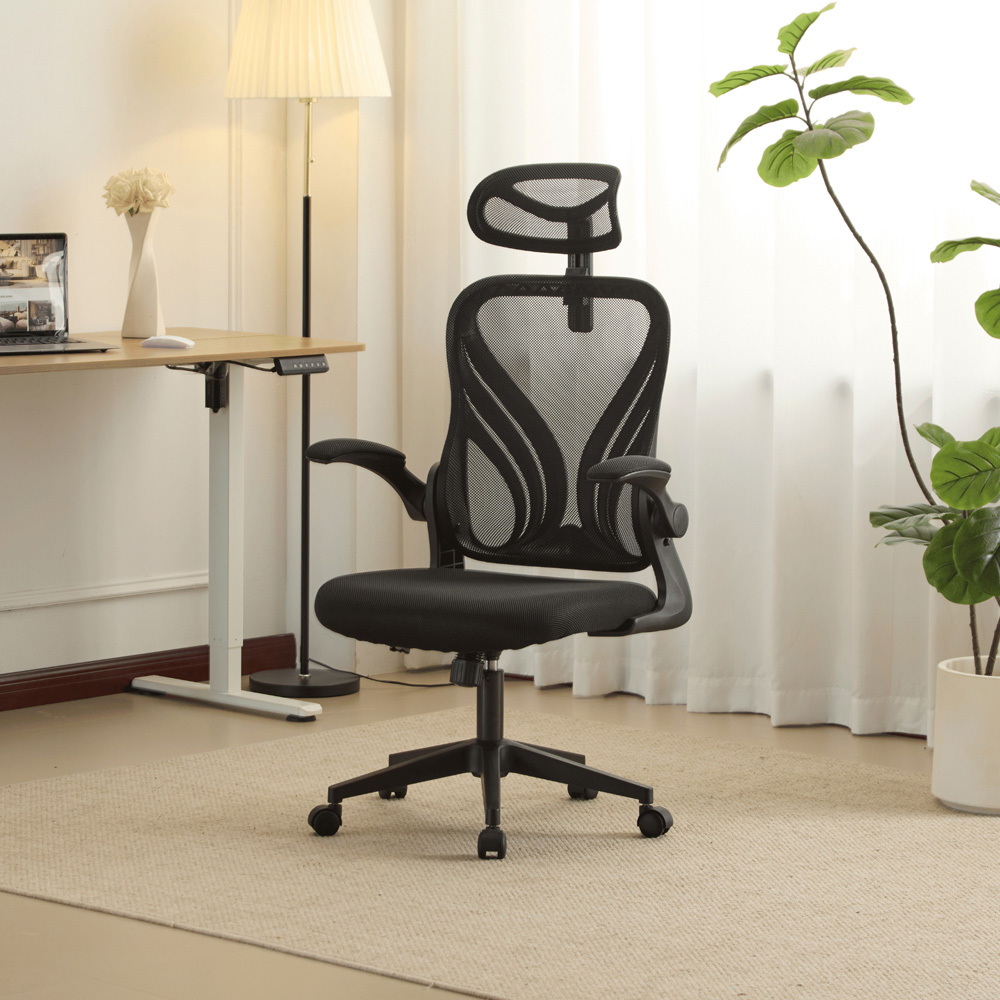 Home Source Ascend Black Mesh Foldable Office Chair with Adjustable Armrest Image 7