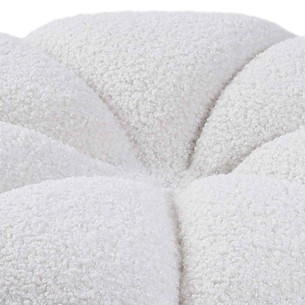 Living and Home White Round Teddy Fabric Footstool Image 4