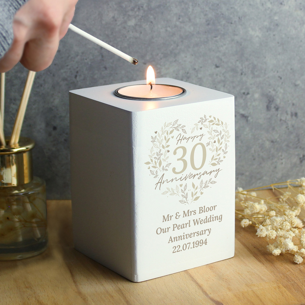 Personalised Memento Personalised 30th Pearl Wedding Anniversary Tea Light Holder Image 3