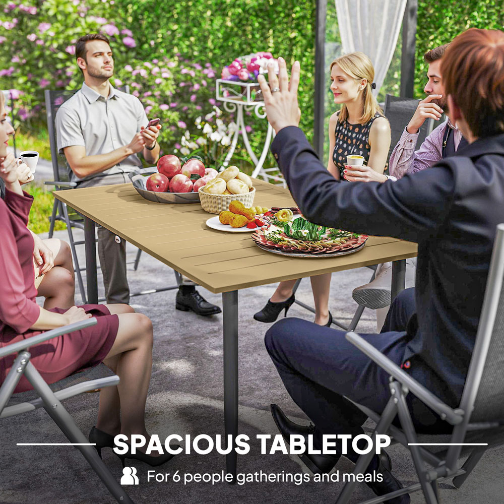 Outsunny 6 Seater Slatted Garden Dining Table with Parasol Hole Brown Image 7