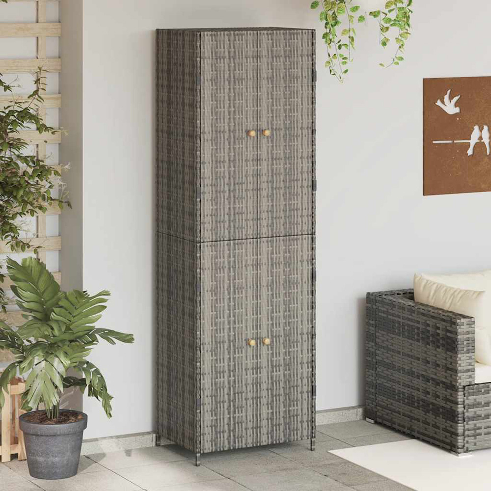 vidaXL 2 Door Grey Poly Rattan Garden Storage Cabinet Image 1