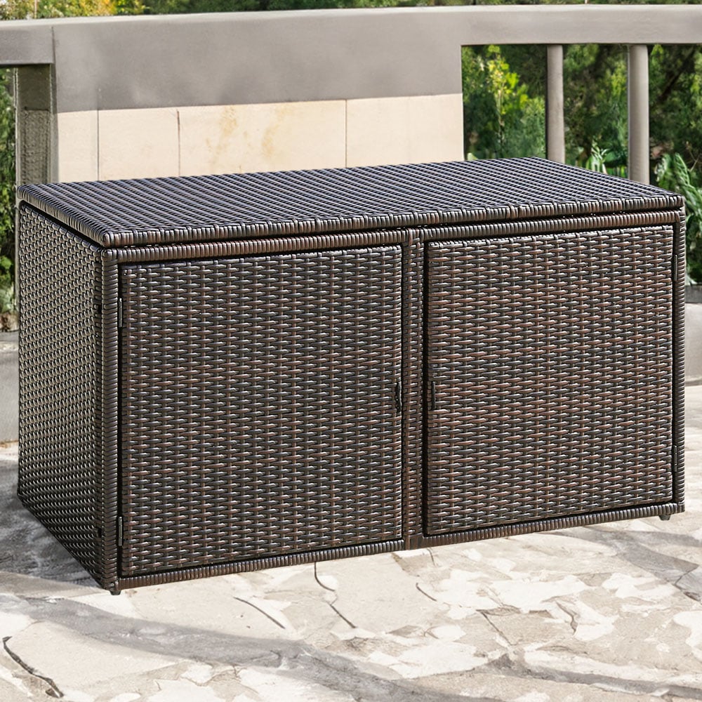 Costway 330L Brown PE Wicker Storage Box with Lid Image 2