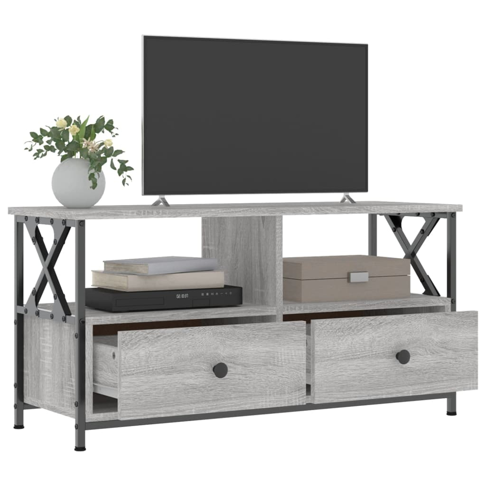 vidaXL 2 Drawer 2 Shelf Grey Sonoma Wood and Steel TV Cabinet Image 4