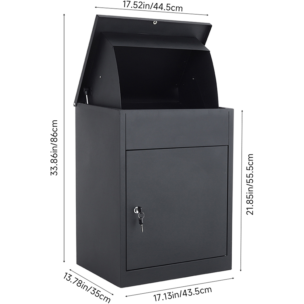 Living and Home Black Galvanised Steel Lockable Wall Mounted Parcel Drop Box Image 8