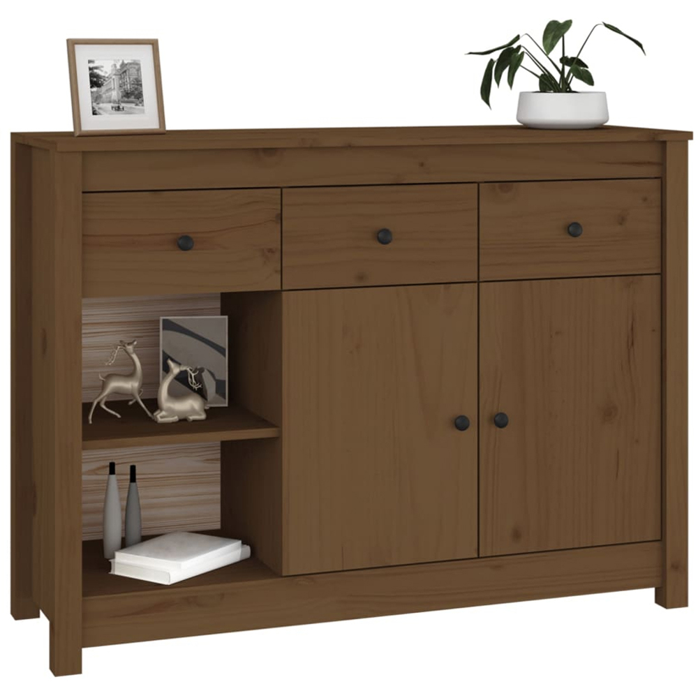 vidaXL 2 Door 3 Drawer 2 Shelf Honey Brown Solid Pine Wood Sideboard Image 4
