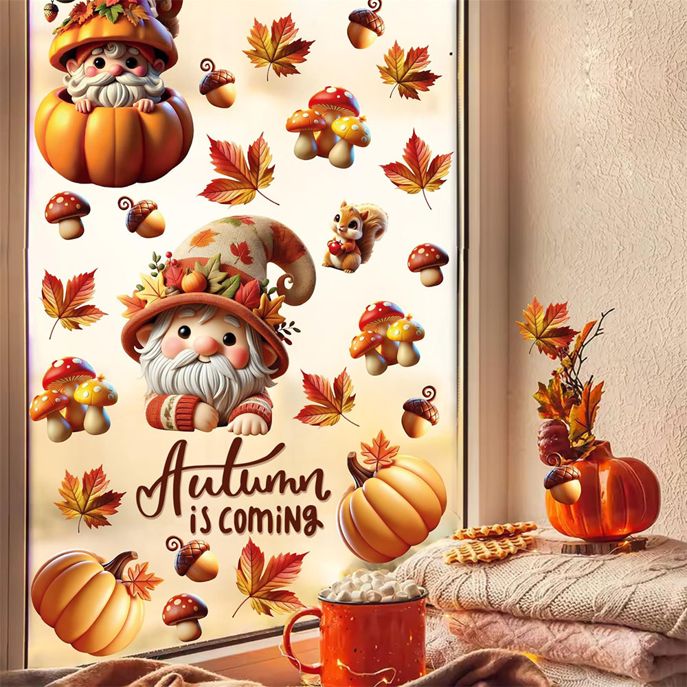 Walplus Halloween 111 Piece Autumn Whimsical Gnomes Window Cling Set Image 3