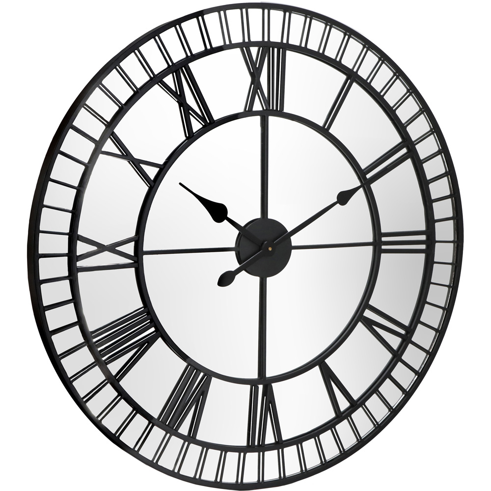 Charles Bentley Windermere Black Mirrored Round Skeleton Indoor and Outdoor Wall Clock 90cm Image 4