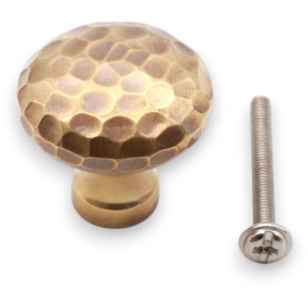 Spira Brass Hammered Mushroom Aged Brass Cupboard Knob 32mm Image 4