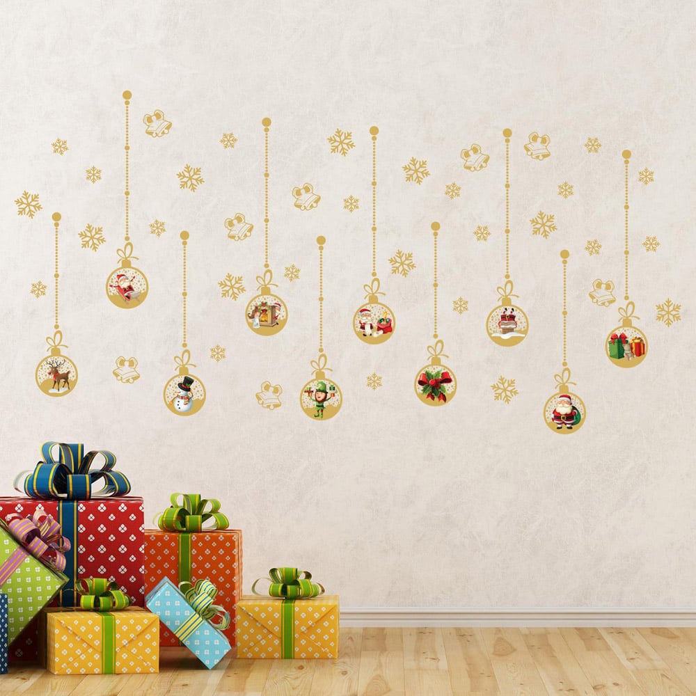 Walplus Matt Gold Christmas Ornaments Self Adhesive Wall Stickers 45 Piece Image 3