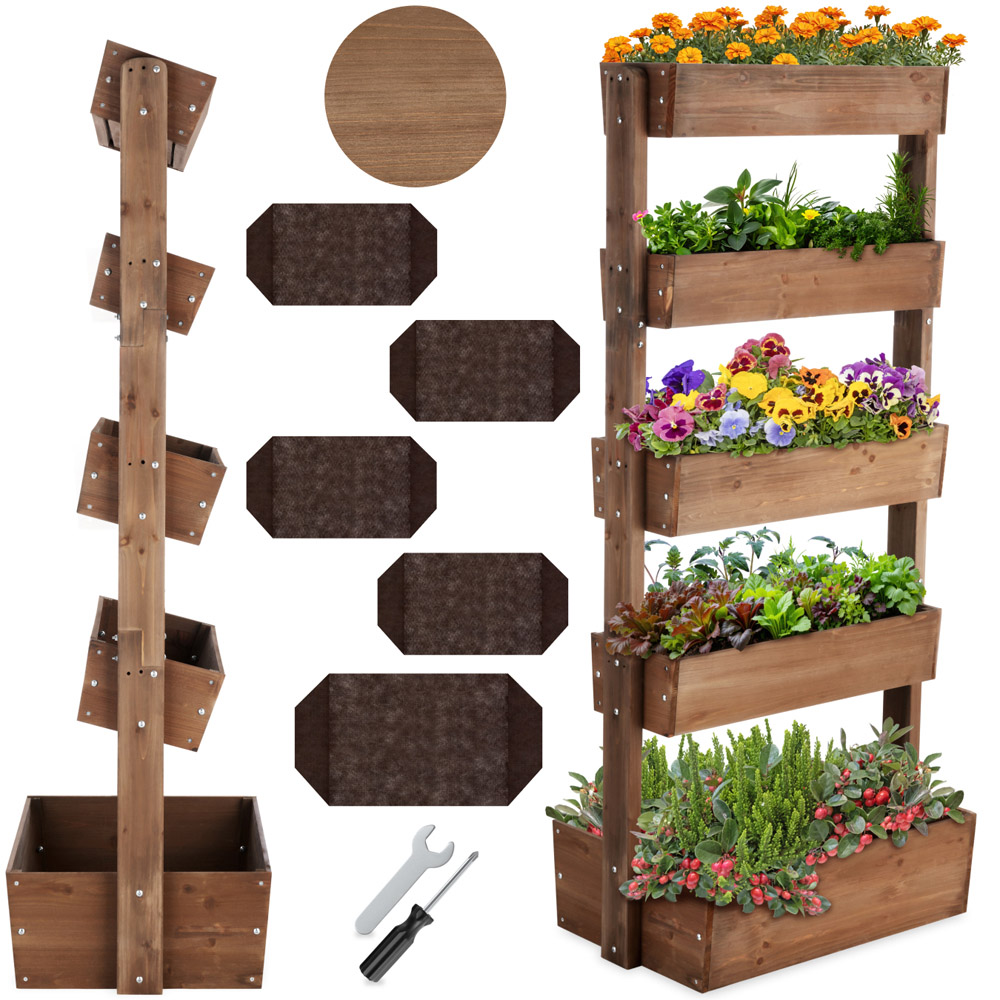 tectake Flora 5-Tier Brown Rustic Wooden Vertical Planter 81 x 52 x 180cm Image 2
