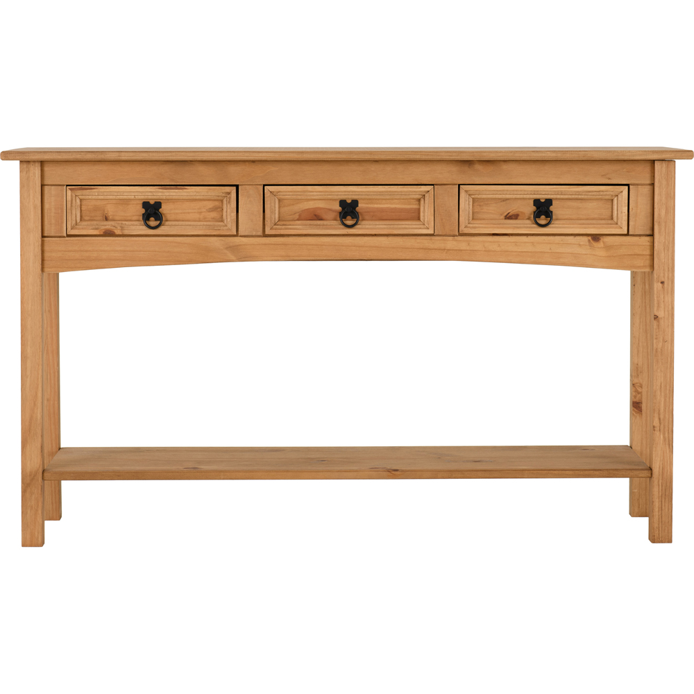 Seconique Corona 3 Drawer Single Shelf Distressed Waxed Pine Console Table Image 3