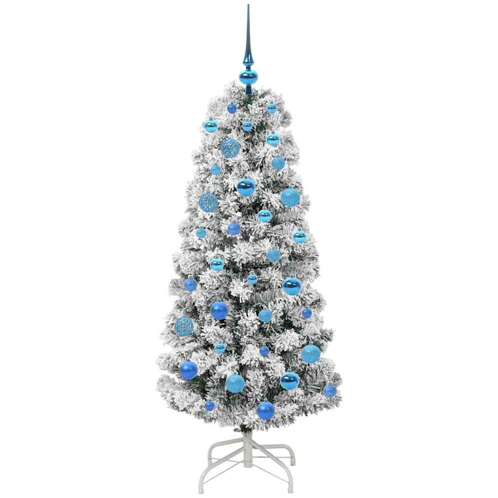 vidaXL Pre-Lit Warm White LED and Blue Baubles Snow Flocked Artificial Christmas Tree 5ft Image 4