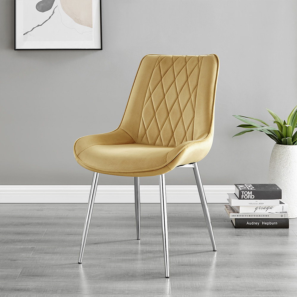 Furniturebox Copeland Cesano Marble Effect 2 Seater Dining Set White Mustard and Chrome Image 3