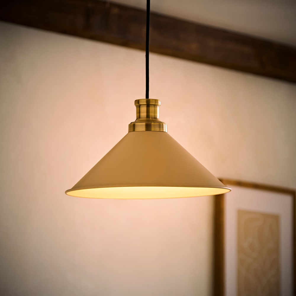 ValueLights Morgan Beige Tapered Metal Shade with Rolled Edge and Metallic Fitting Image 2