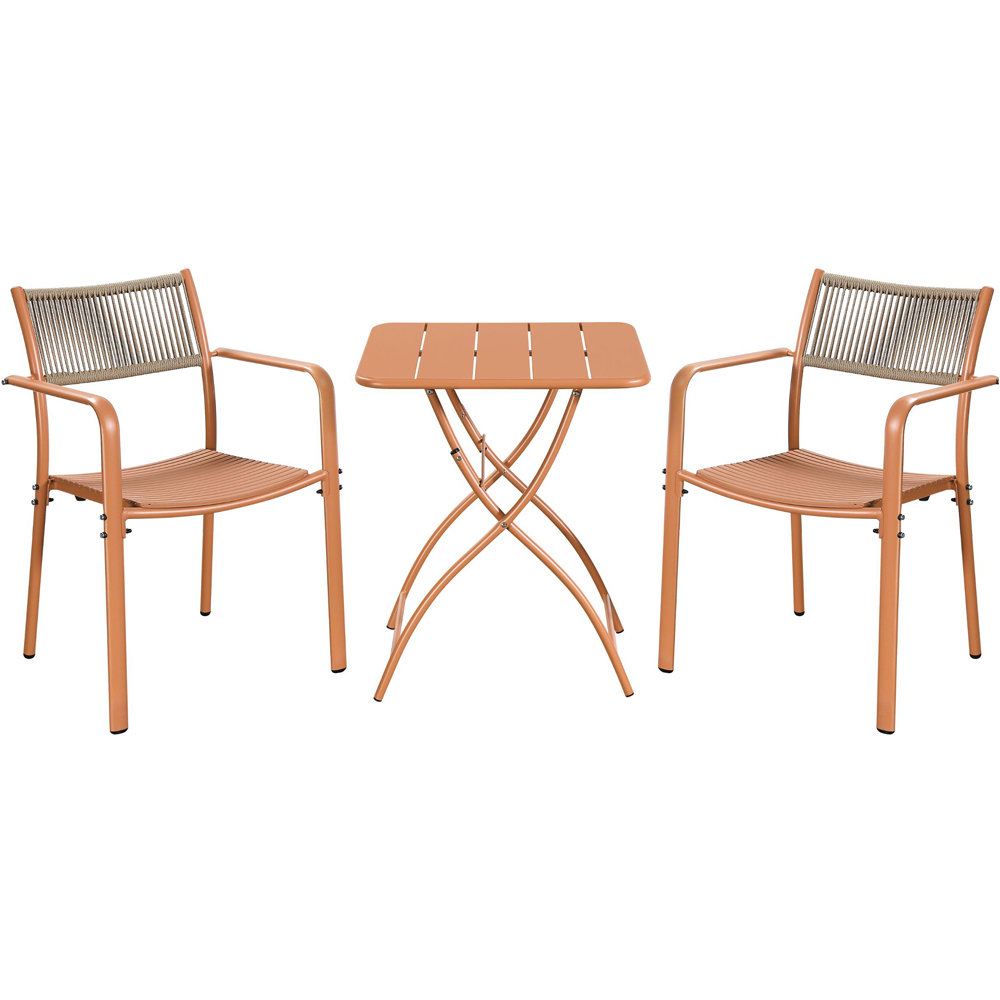 Core Products 2 Seater Terracotta Rope Back Effect Square Metal Foldable Table Garden Bistro Set Image 2