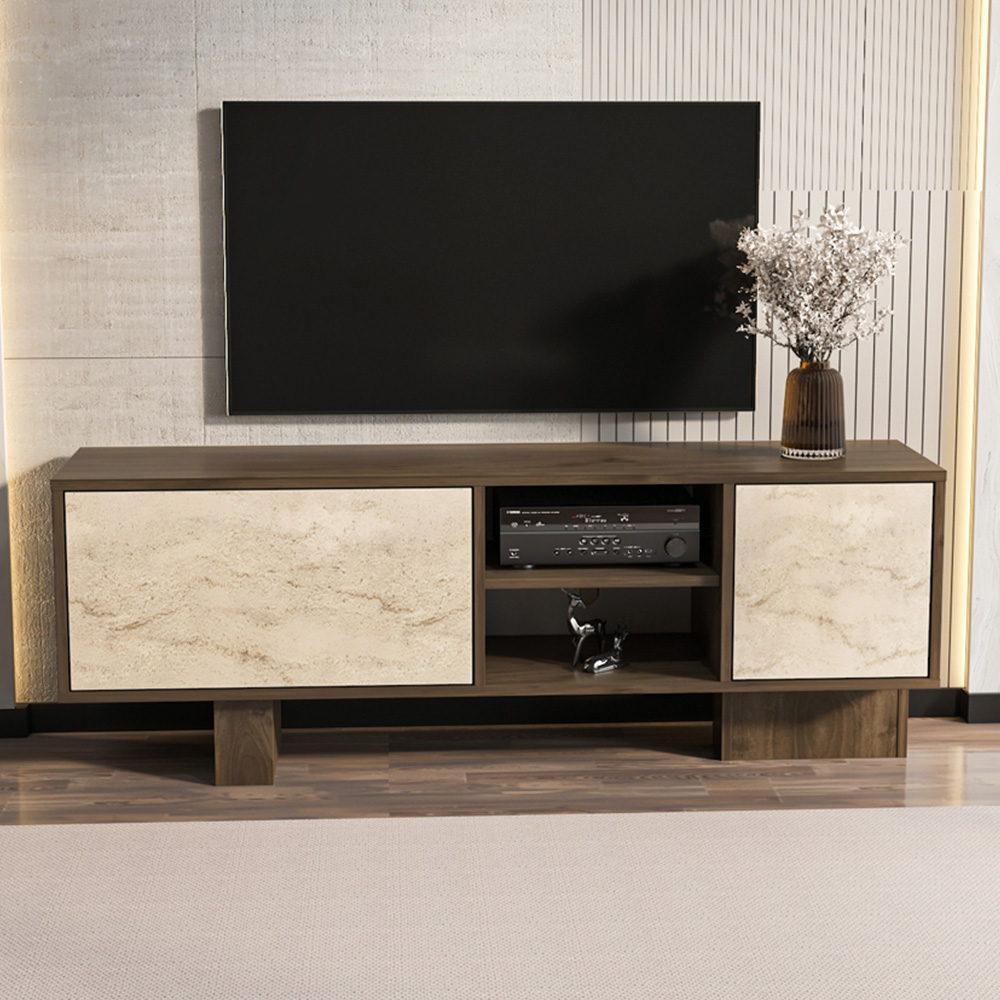 Decorotika Monaco 2 Door 2 Shelf Walnut Traverter TV Unit Image 1