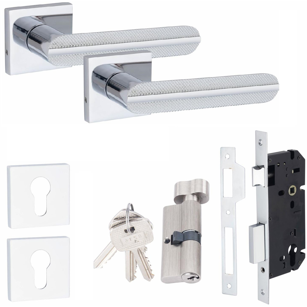 Golden Grace Polished Chrome Modern Lima Euro Lock Handle Set Image 1