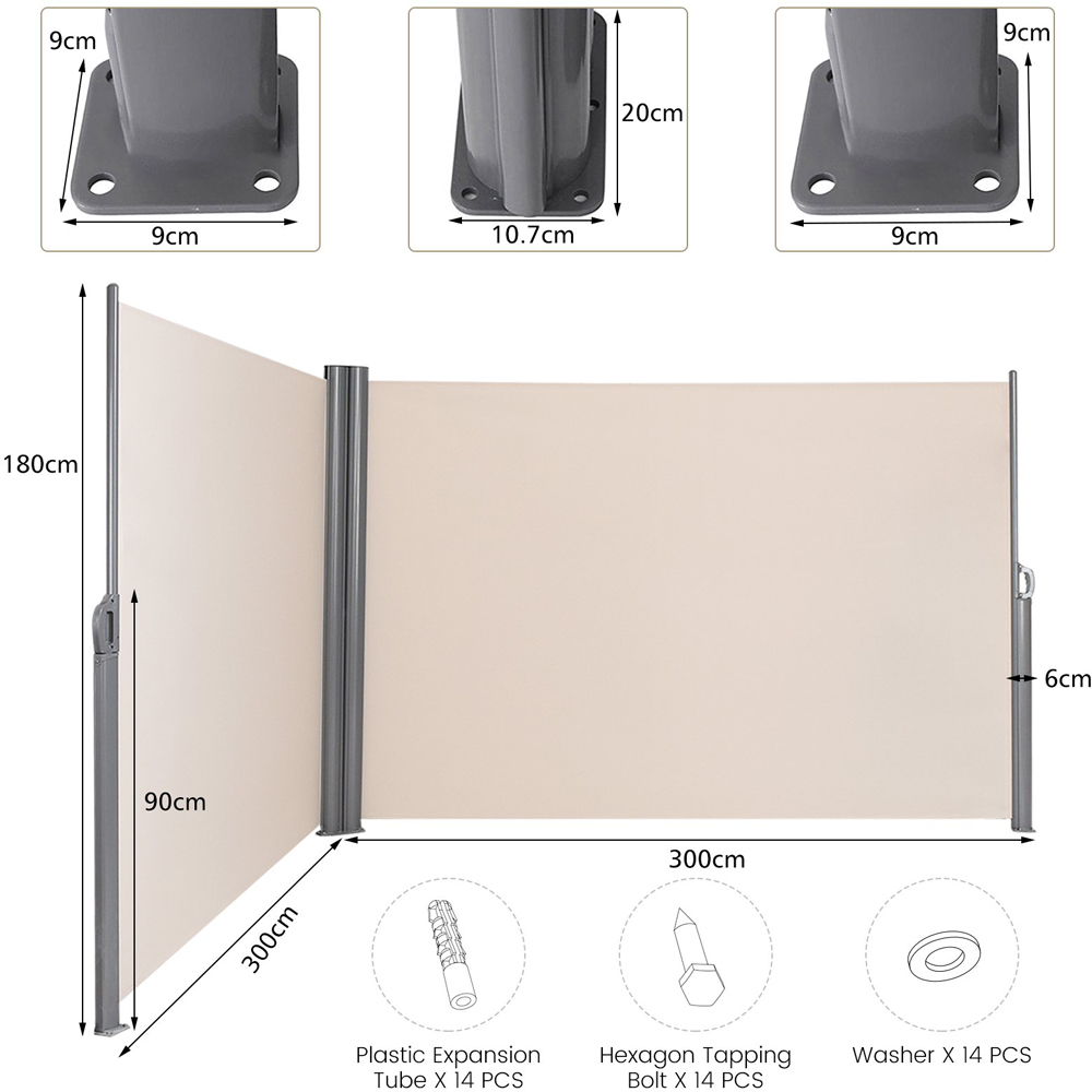 Costway Double Sided Retractable Side Awning 6 x 1.8m Image 9