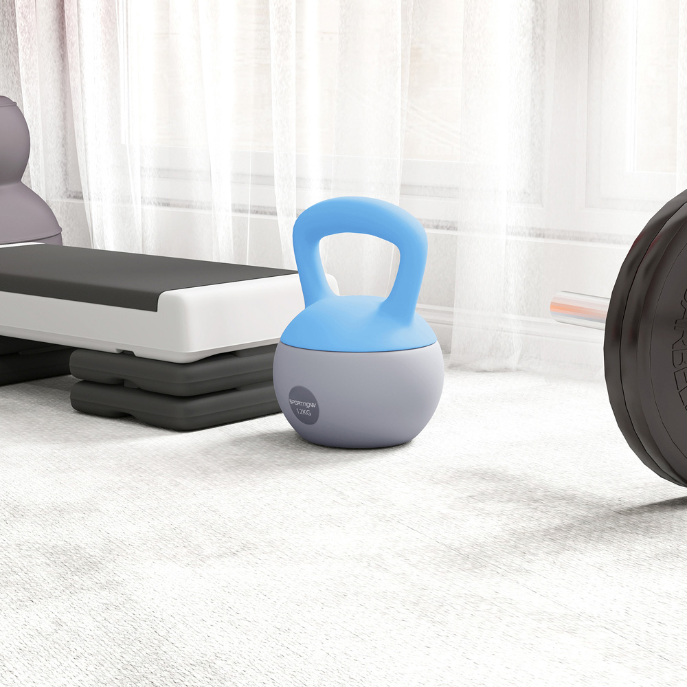 SPORTNOW Light Blue and Grey Kettlebell with Soft Body and Non-Slip Handle 12kg Image 4