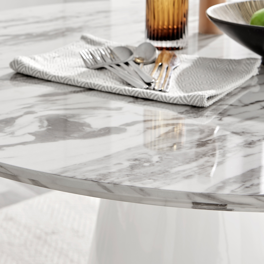 Furniturebox Nova 6 Seater Round Dining Table White Marble Effect Image 2