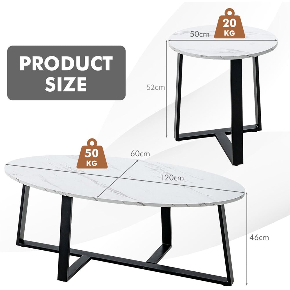 Costway White Faux Marble Oval and Round Coffee Table Set of 2 Image 9