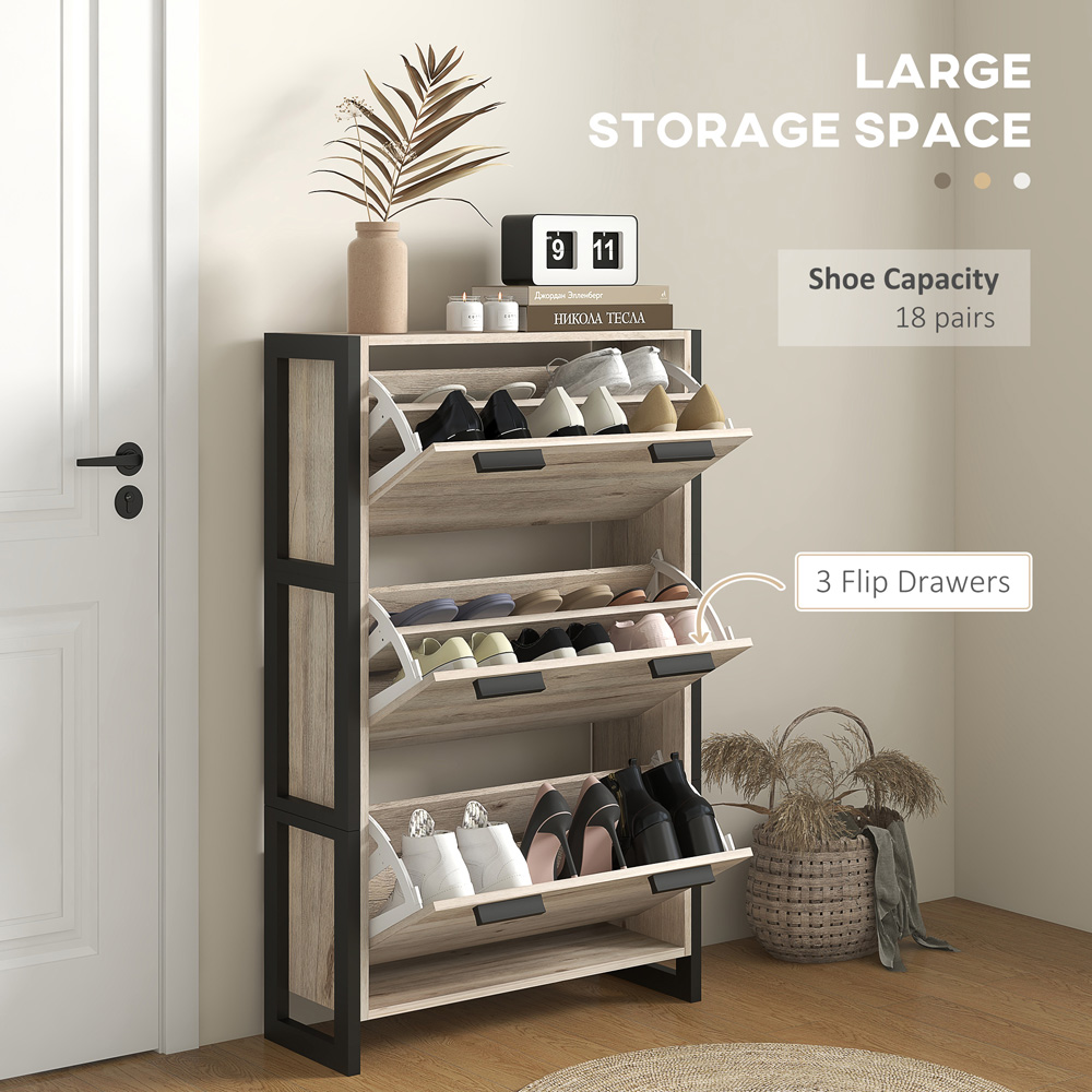 Portland 3 Drawer Natural Wood Effect Shoe Cabinet Image 5