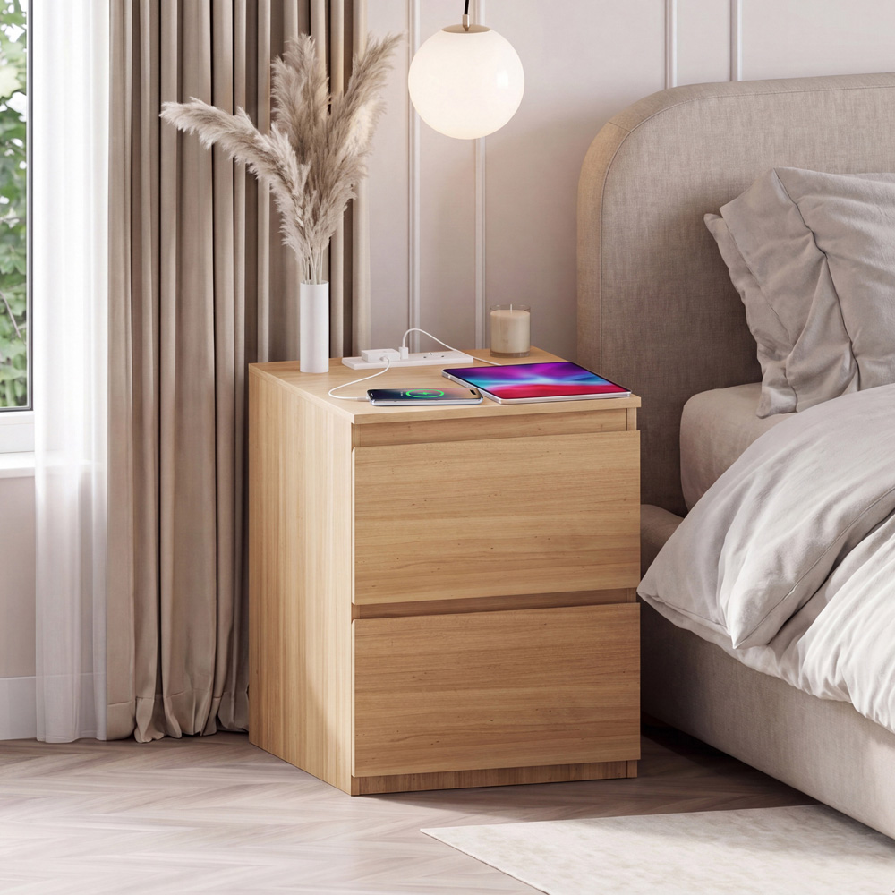 VIDA DESIGNS Denver 2 Drawer Pine Large Bedside Chest with Power Outlet Image 3