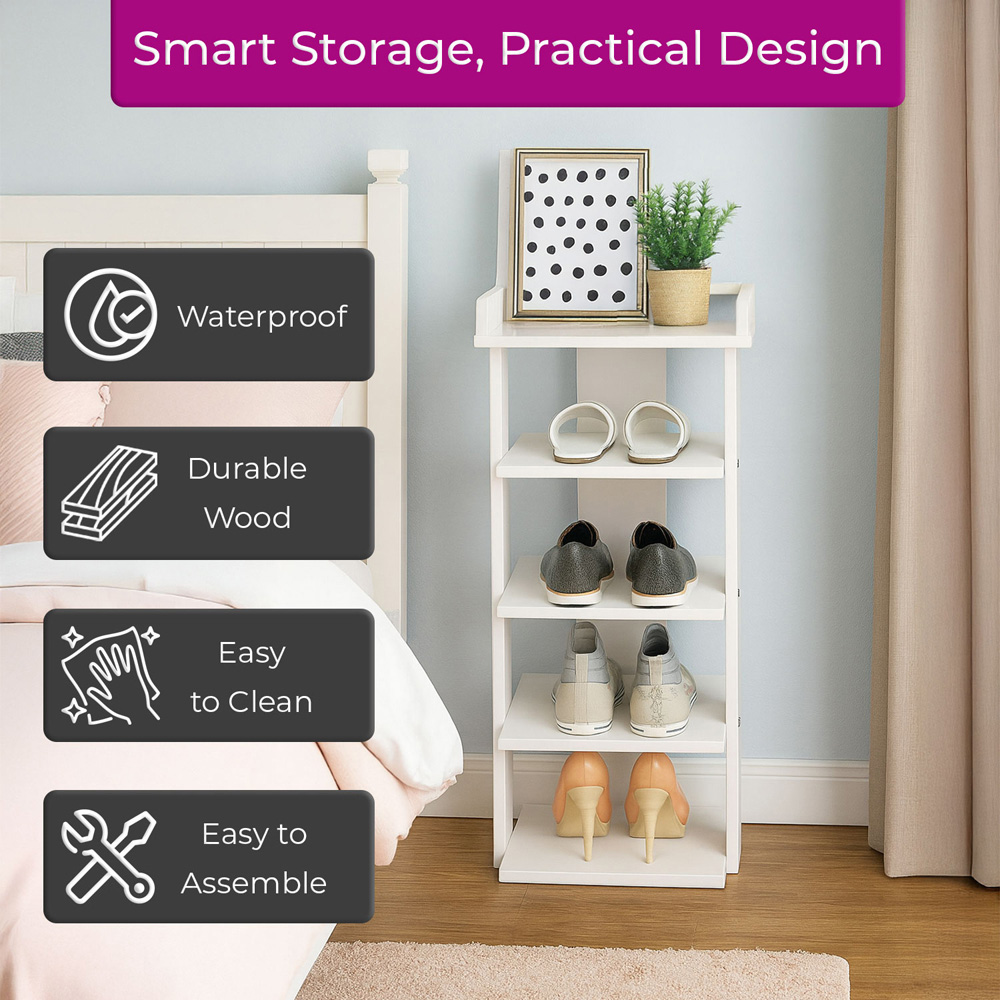 Neo 5 Shelf White Wooden Shoe Rack Image 6