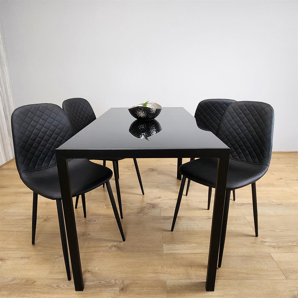 Kosy Koala 4 Seater Glass Faux Leather Dining Set Black Image 5