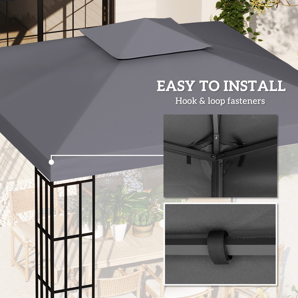 Outsunny 3 x 3m 2-Tier Deep Grey Gazebo Canopy Replacement Cover Image 4