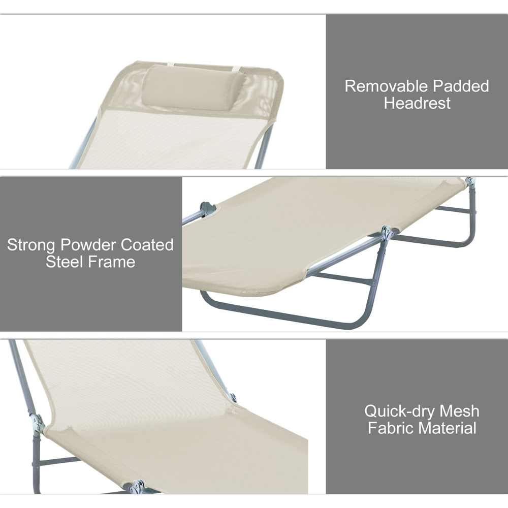 Outsunny Beige Reclining Folding Sun Lounger Image 5