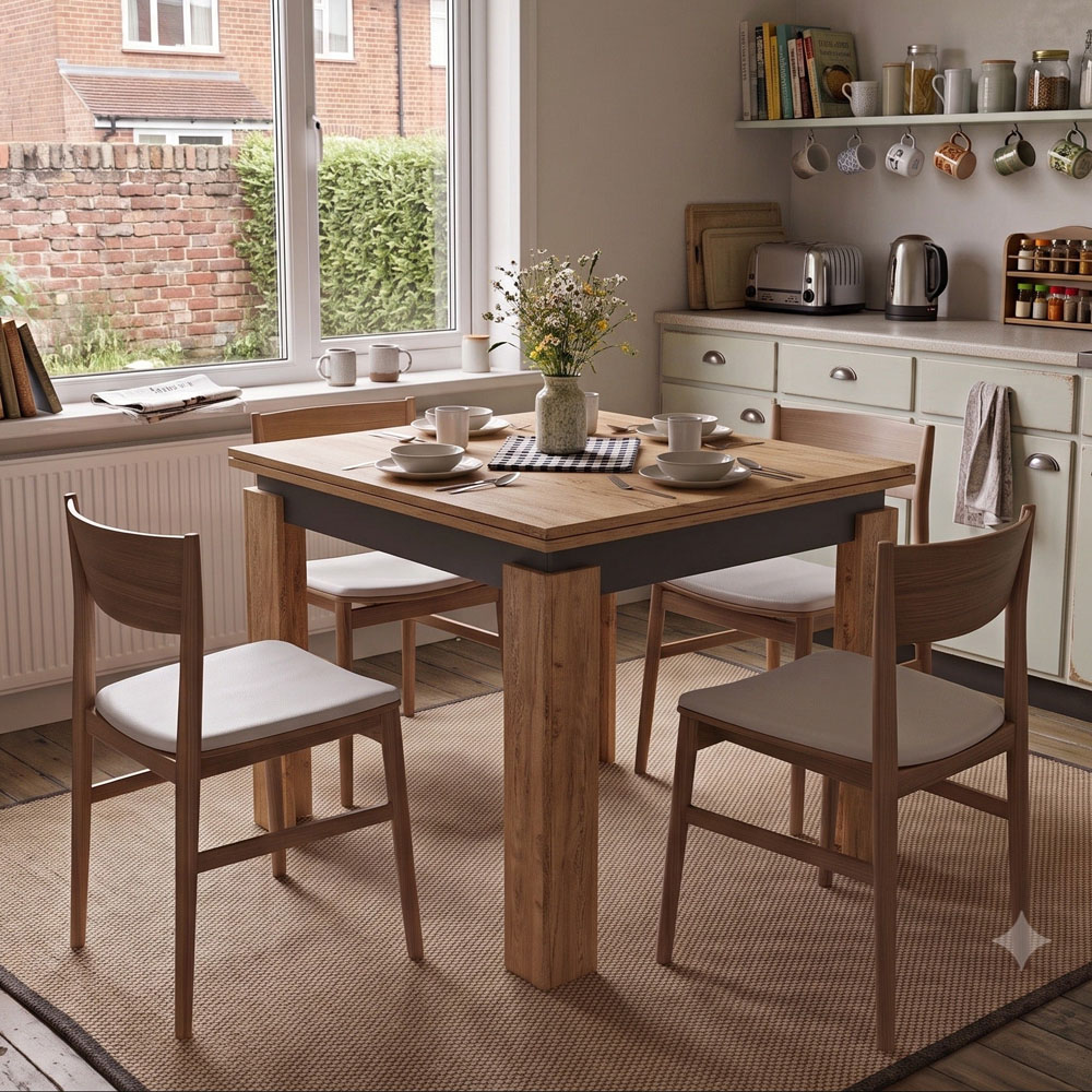 Shefa Line Family 6 Seater Gold Craft Oak and Anthracite 90-150cm Extendable Dining Table Image 3