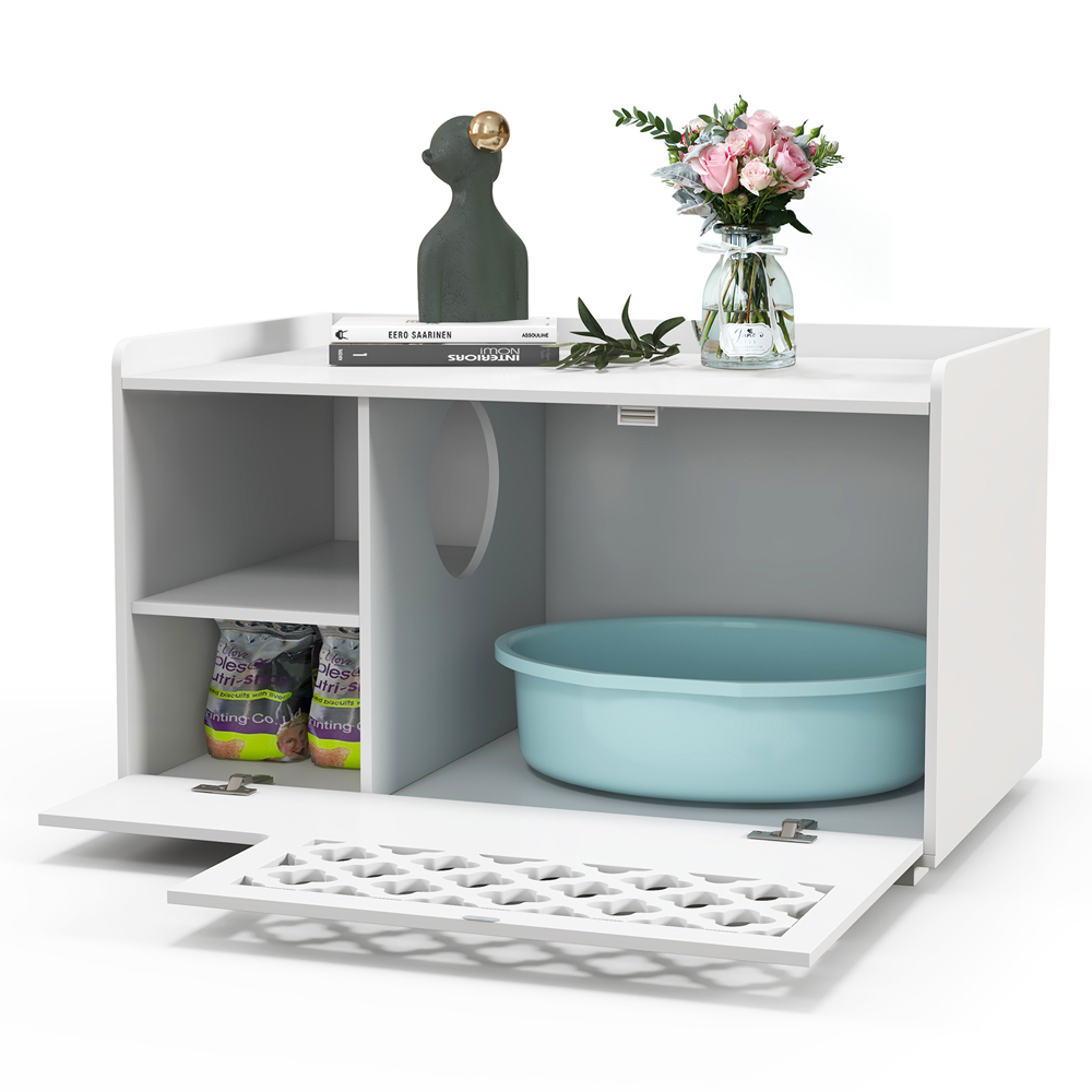 Costway White Cat Litter Box Enclosure with Removable Cushion Image 3