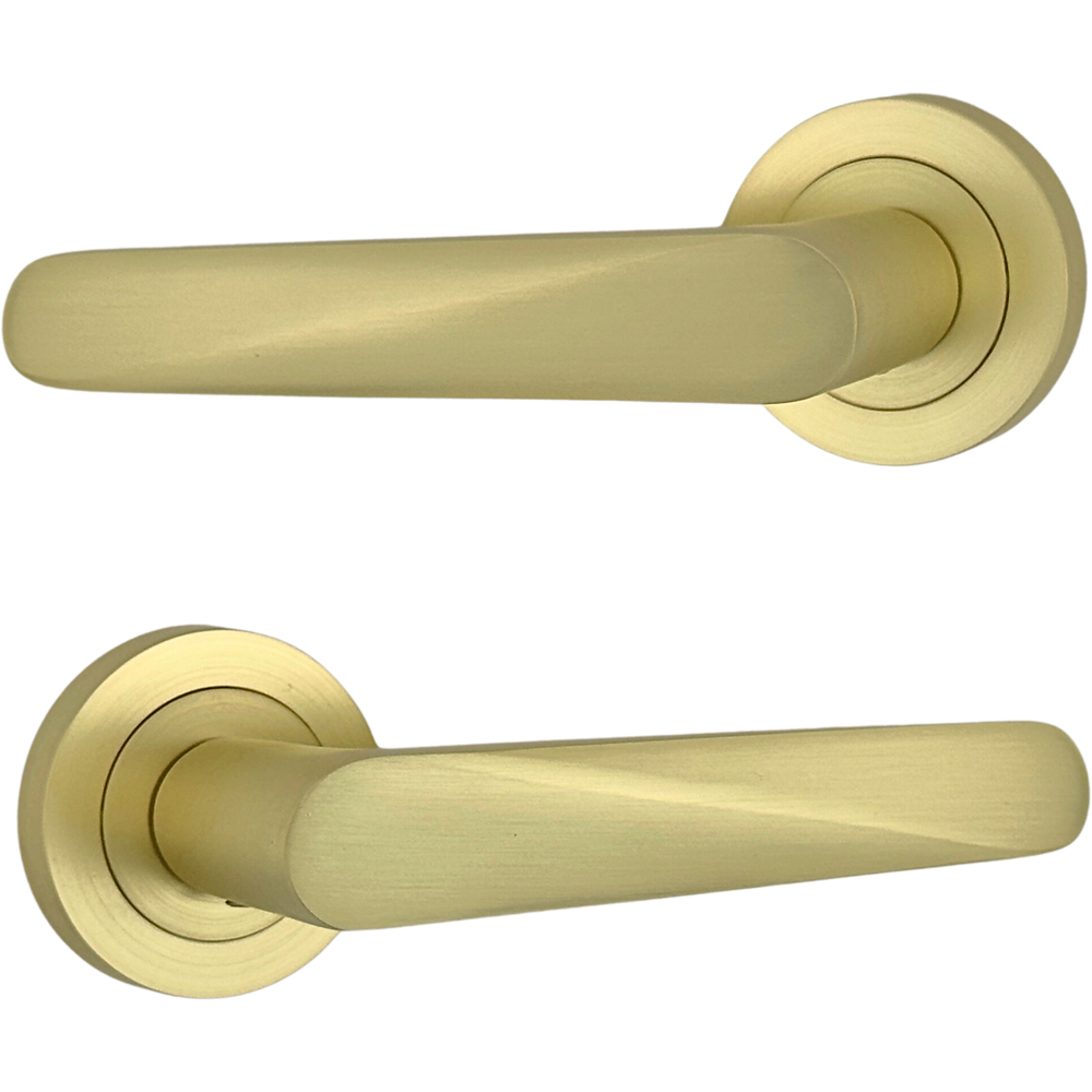 AXS Hardware Detroit Satin Brass Bathroom Door Handles on Rose 2 Pack Image 3