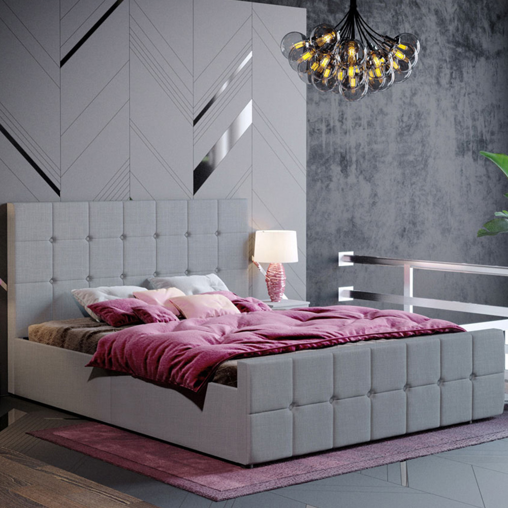 Vida Designs Valentina King Size Light Grey Linen Ottoman Bed Image 1