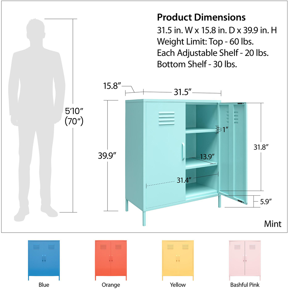 Novogratz Cache 2 Door Blue Metal Locker Storage Cabinet Image 9