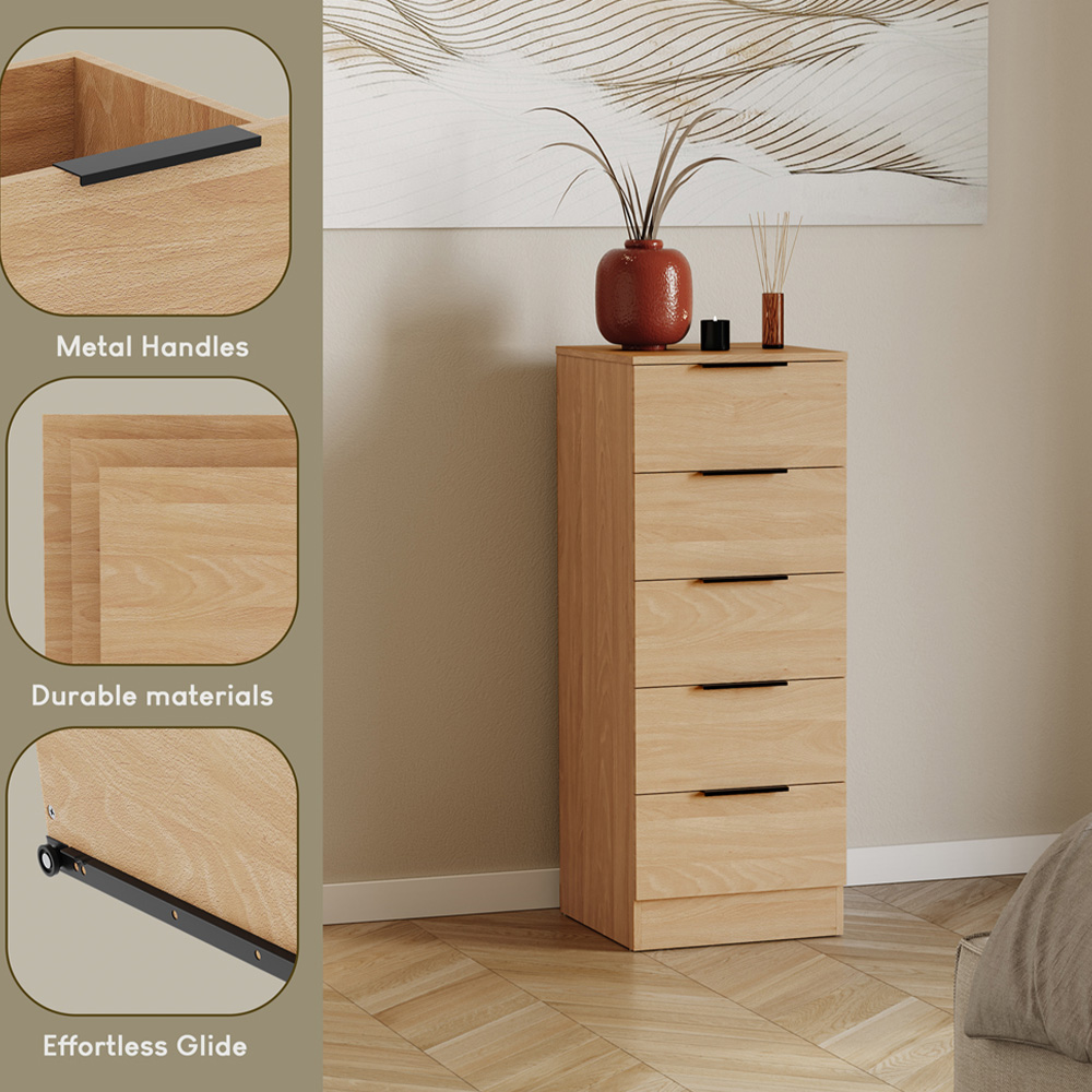 VIDA DESIGNS Trega 5 Drawer Pine Narrow Bedside Cabinet Image 8