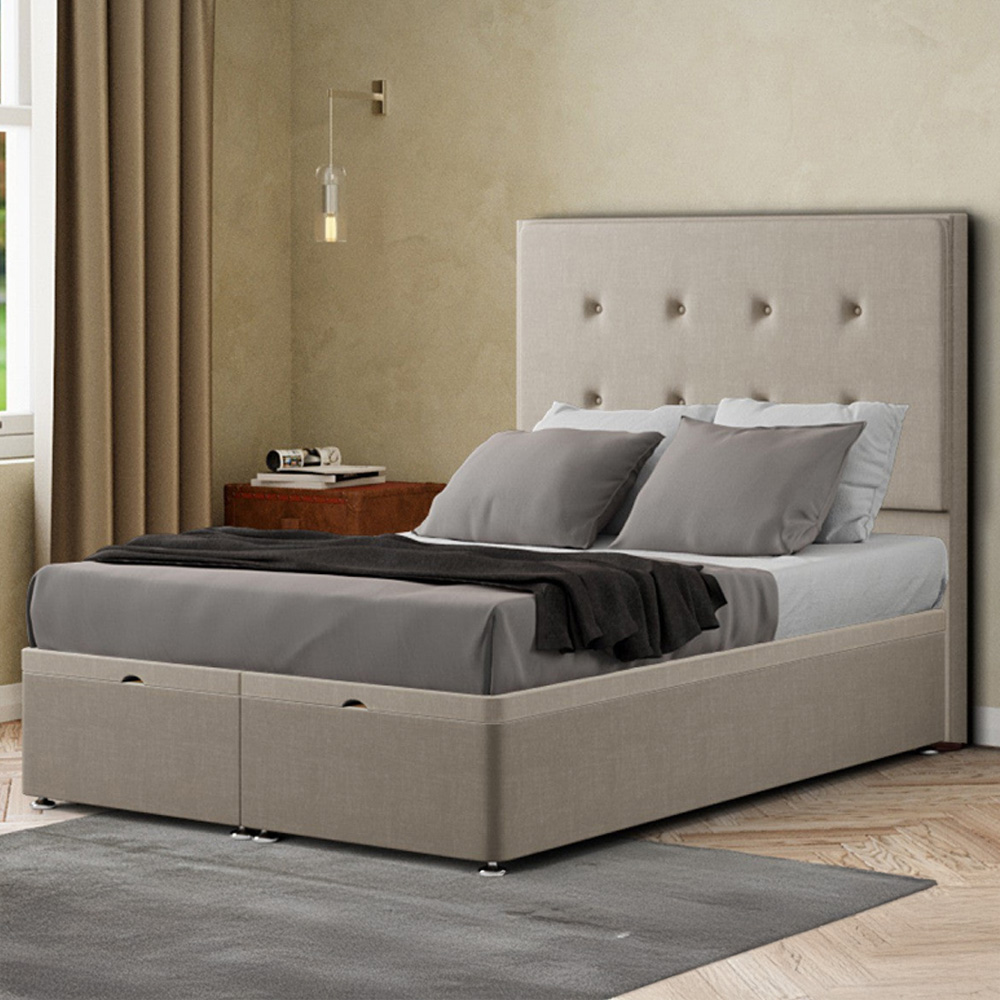 Eleganza Darlington Single Cream Malham Weave Ottoman Bed with Floor Standing Headboard Image 1