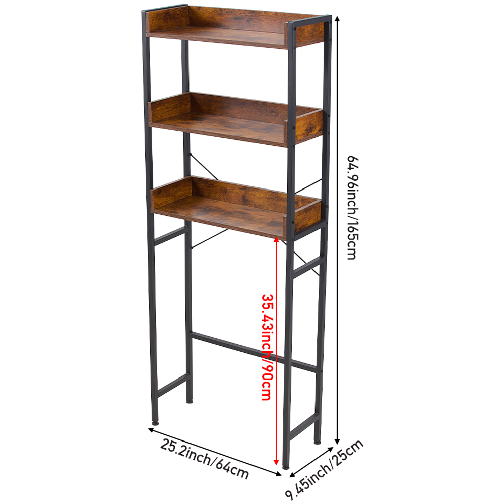 Living and Home 3 Shelf Black and Brown Freestanding Over the Toilet Storage Rack with Hooks Image 8