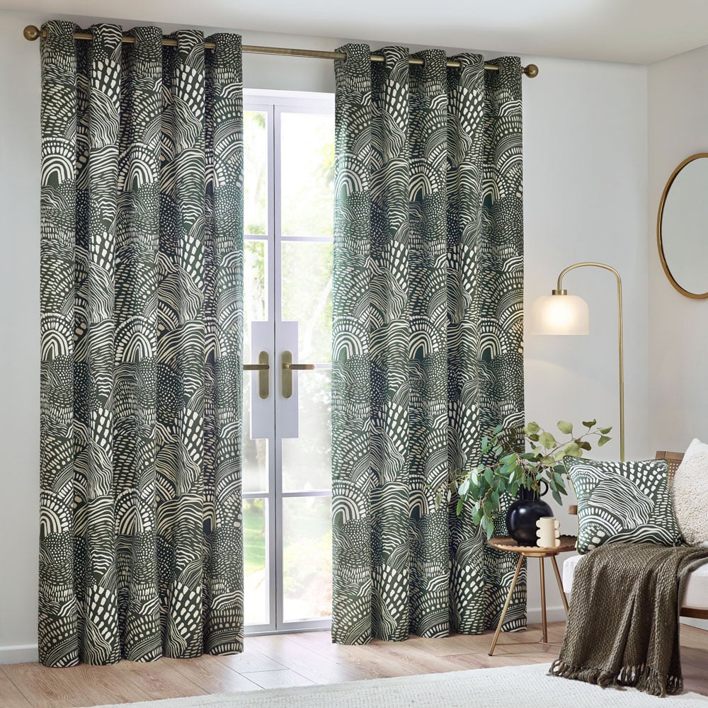 Hoem Nola Olive Abstract Eyelet Curtains 168 x 137cm Image 6