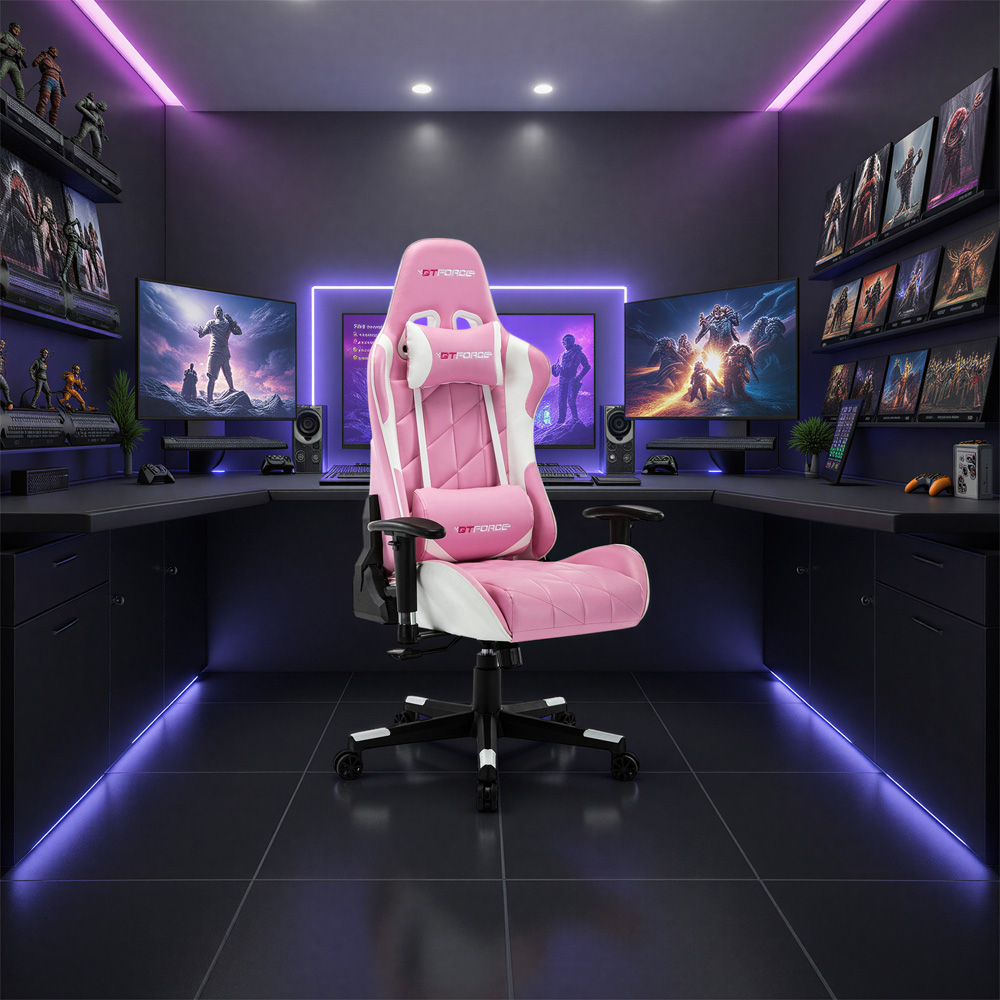 Furniture Online Pro Gt Pink Faux Leather Reclining Gaming Chair Image 6