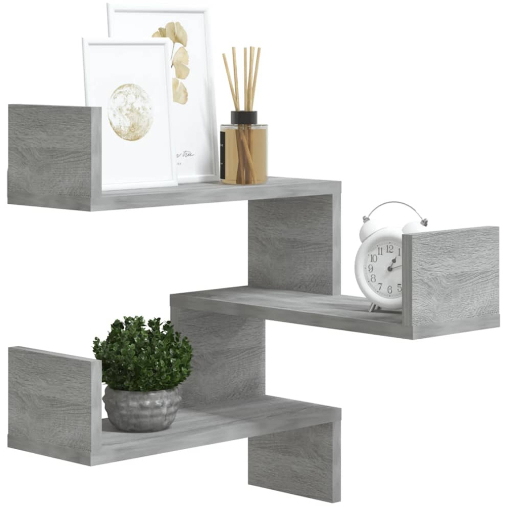 vidaXL 3 Shelf Grey Sonoma Floating Corner Wall Shelf Image 5