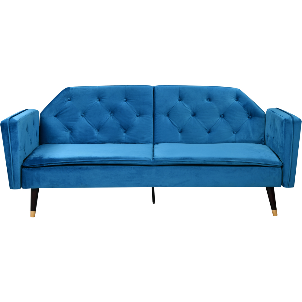 Comfy Living 3 Seater Blue and Gold Plush Velvet Tufted Sofa Bed Image 2