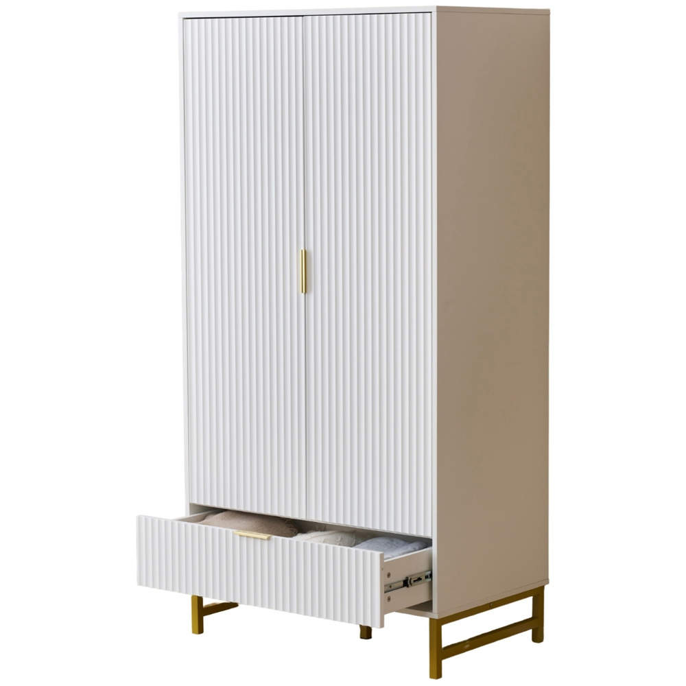 Langham 2 Door Single Drawer Ridged Fluted Wardrobe Image 4