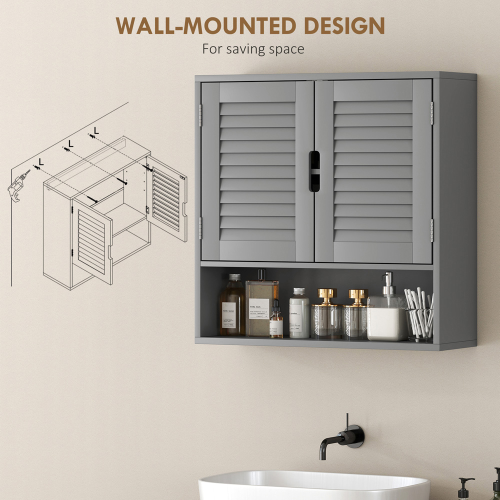 Portland 2 Door Single Shelf Grey Wall-Mounted Bathroom Storage Cabinet Image 8