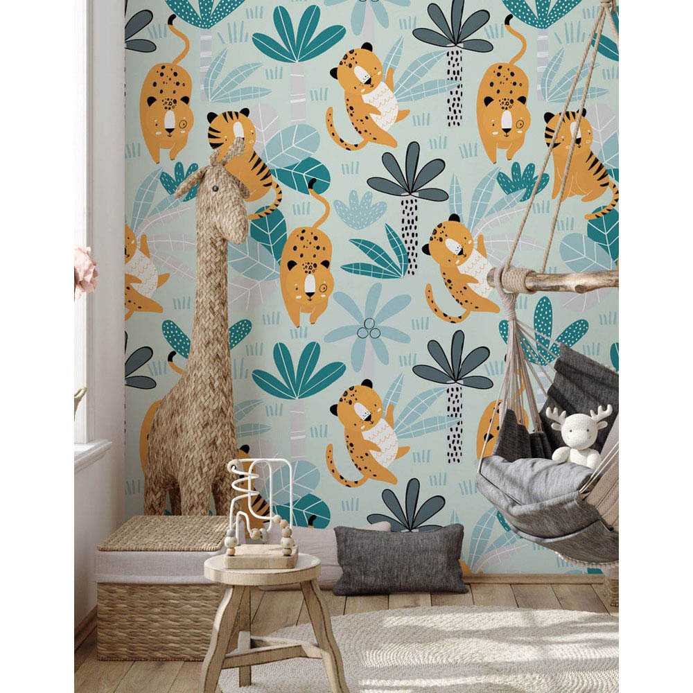 Bobbi Beck Eco Luxury Children's Tiger and Leopard Green Wallpaper Image 2